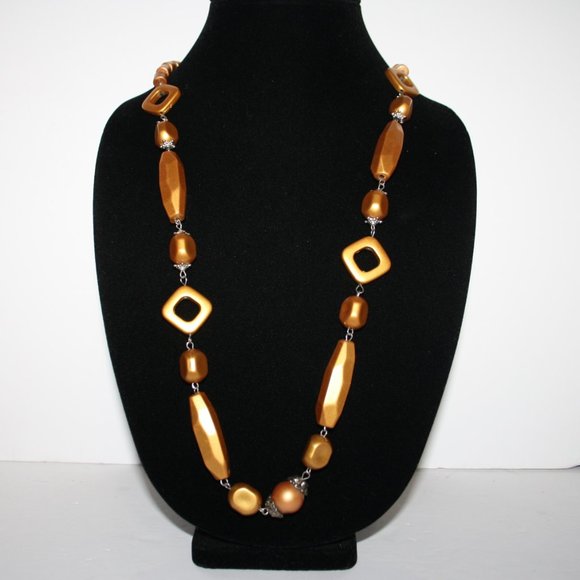 Long silver and gold funky necklace 32"